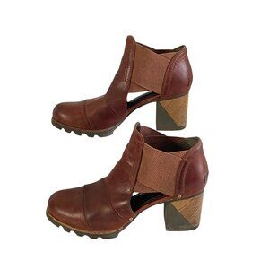 Sorel Addington Cut-Out Bootie Women's Size 7.5 Leather Heeled Ankle Boots Brown